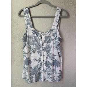 Joie Womens Blue White Tropical Toile Linen Blend Button Front Tank Top Size M